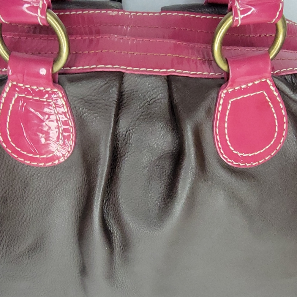 BODEN Genuine Leather Brown w/ Fuschia Trim‎ Leather Handbag. P138 - Picture 2 of 10